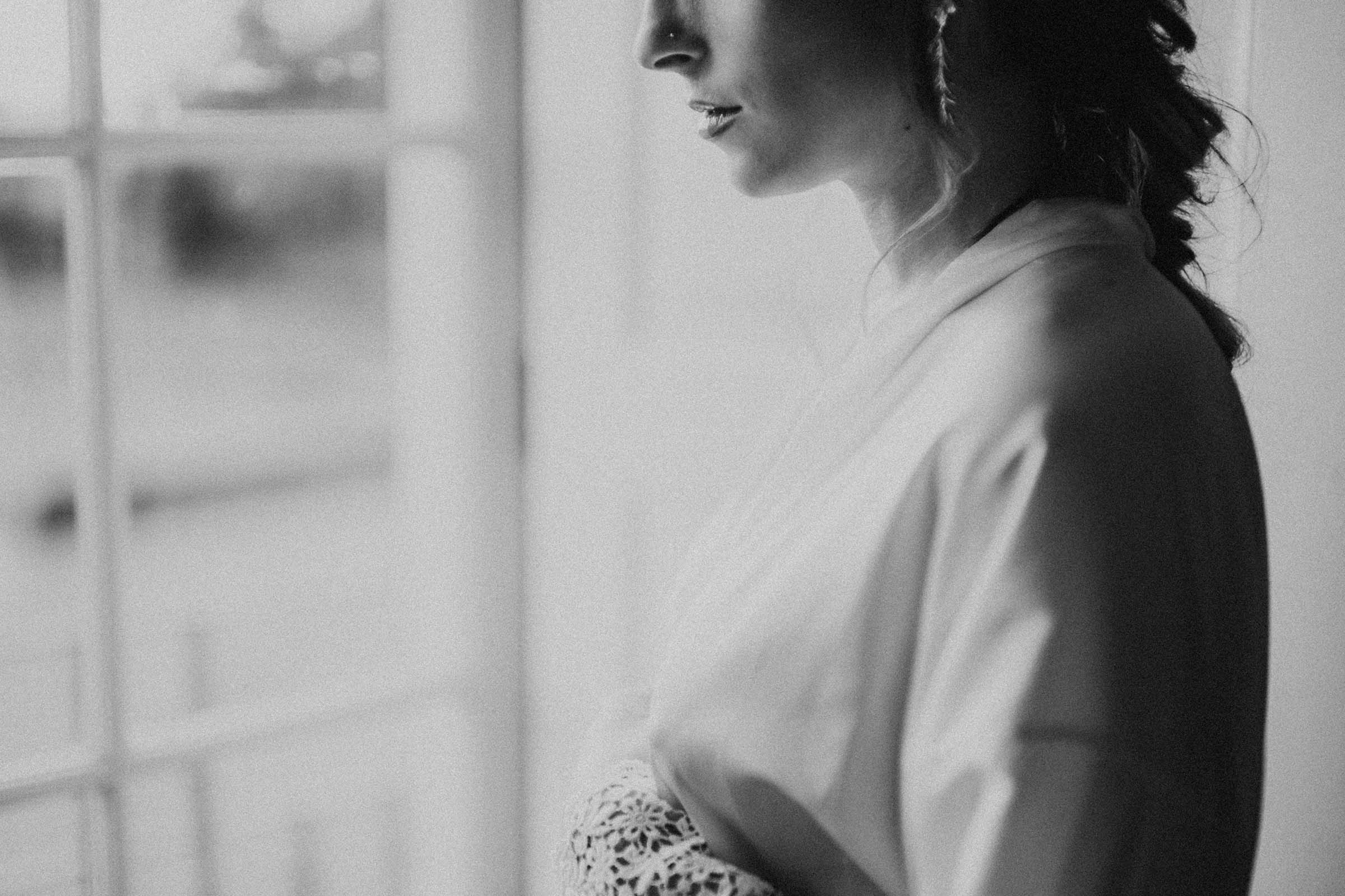 black and white close up photo of a brides profile